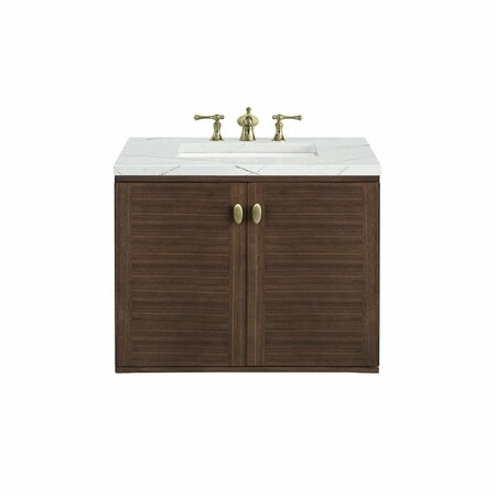 James Martin Vanities Amberly 30in Single Vanity, Mid-Century Walnut w/ 3 CM Ethereal Noctis Top 670-V30-WLT-3ENC
